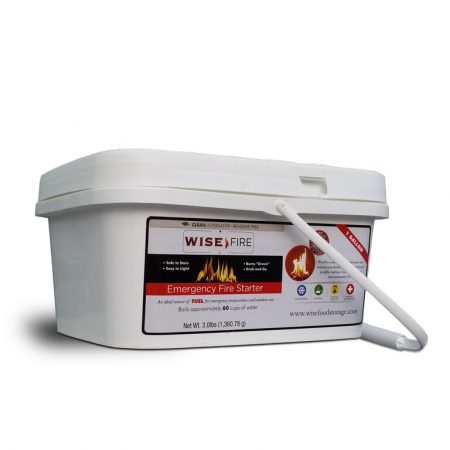 A bucket of wise fire showing the emergency fire starter.