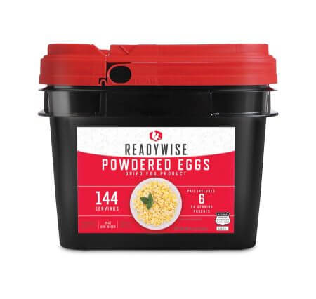 Eggs Scrambled - 144 Servings 1 eggs long term storage One bucket of 144 servings of dehydrated eggs in the bucket.