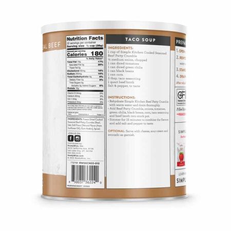 Backside of the number 10 beef can showing the ingredients with the label
