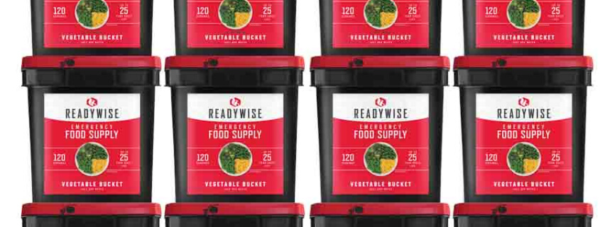 vegetables, long term storage, readywise food sytems Twelve buckets of vegetables stacked on top of each other.
