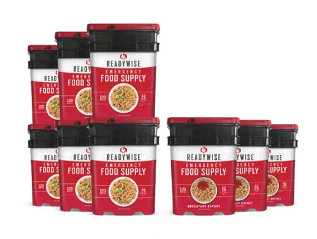 1080 emergency food 9 buckets red